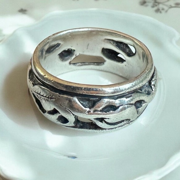Vintage 90s Abstract Sterling Silver Ring Band (7) - Picture 2 of 7